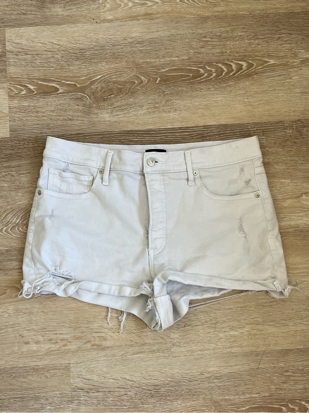 Express White Distressed Denim Cutoff Shorts